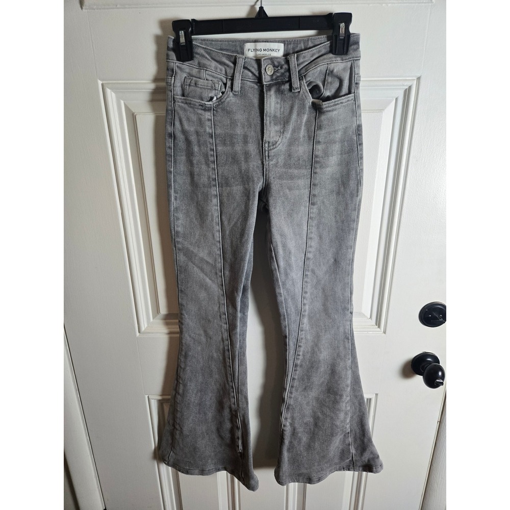 Flying Monkey Women Gray High Rise Super Flare Seam Detail Jeans Size 24